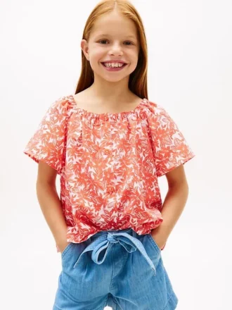 Top a maniche a sbuffo con stampa tropicale per bambini