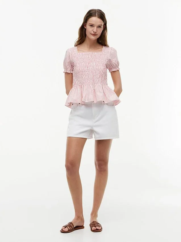 Top in popeline a righe arricciato Top in popeline a righe arricciato